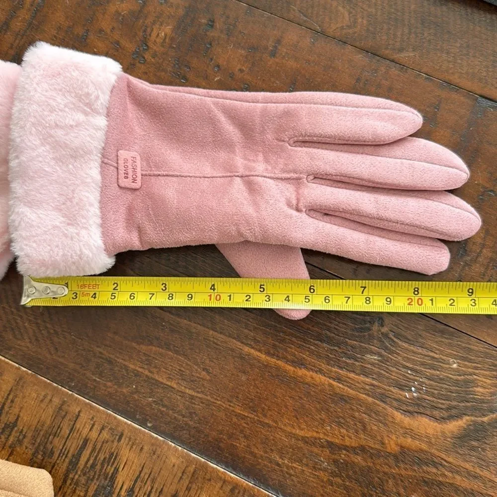 Set of 5 Plush Touchscreen Winter Gloves - Warm Faux Suede & Faux Fur Bundle